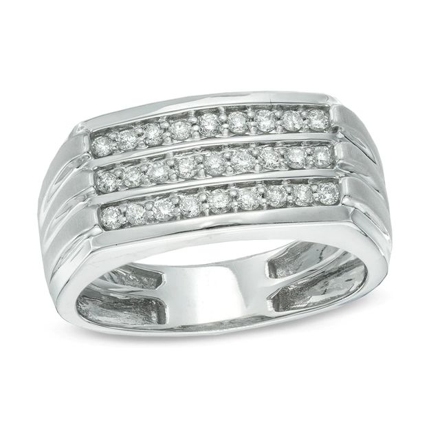 Men's 0.50 CT. T.W. Diamond Three Row Ring in 10K White Gold|Peoples Jewellers