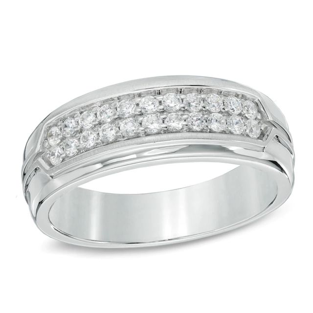 Men's 0.50 CT. T.W. Diamond Double Row Ring in 10K White Gold