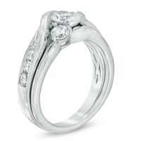 1.00 CT. T.W. Diamond Three Stone Slant Bridal Set in 14K White Gold|Peoples Jewellers