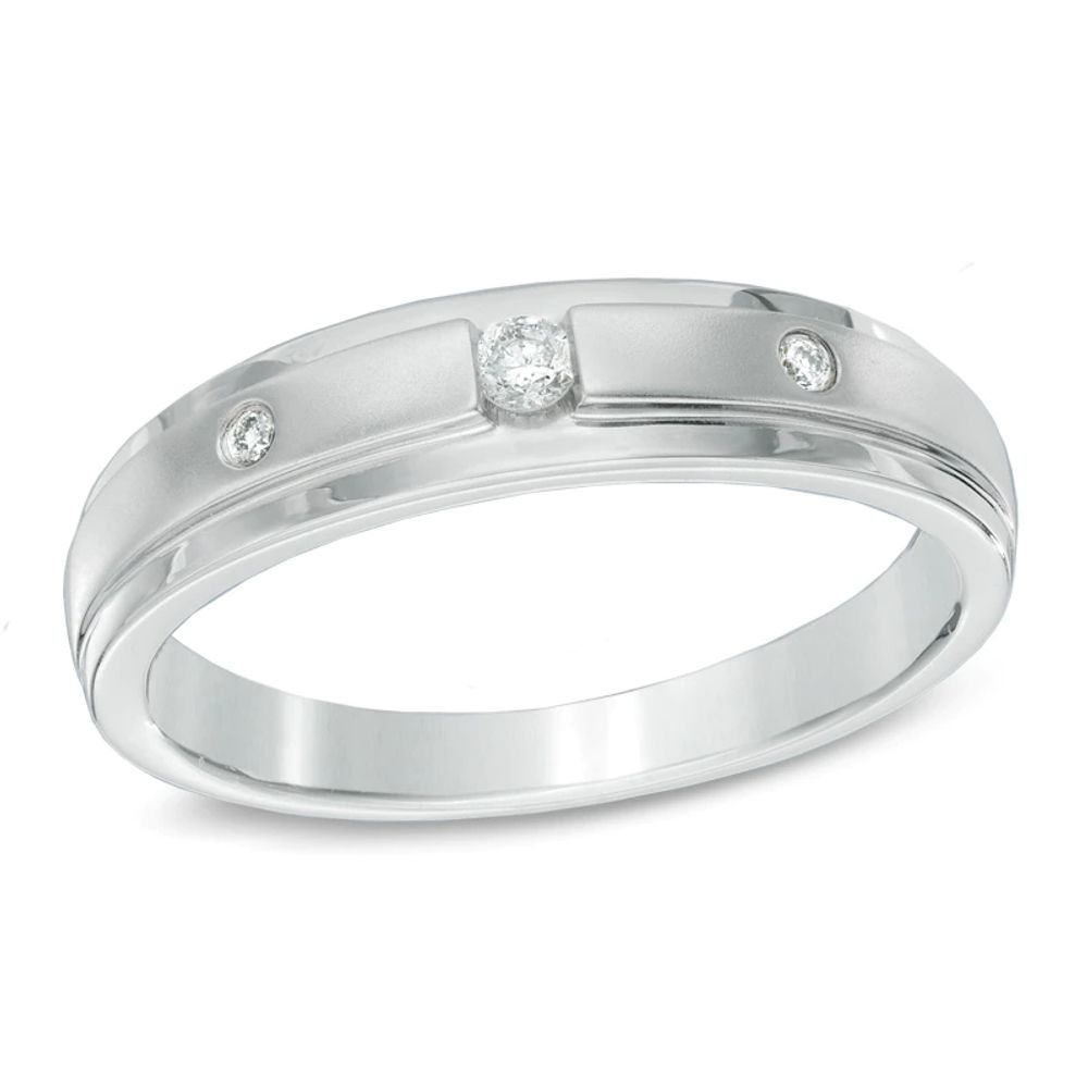 Men's 0.10 CT. T.W. Three Stone Diamond Ring in 10K White Gold|Peoples Jewellers