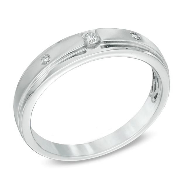 Men's 0.10 CT. T.W. Three Stone Diamond Ring in 10K White Gold|Peoples Jewellers