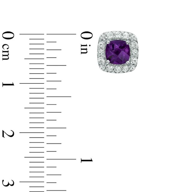 5.0mm Cushion-Cut Amethyst and Lab-Created White Sapphire Frame Stud Earrings in Sterling Silver|Peoples Jewellers