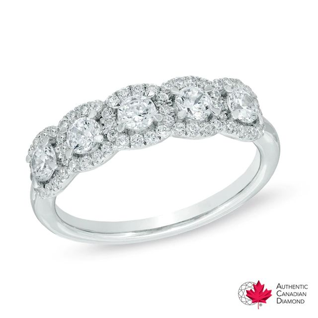 1.00 CT. T.W. Certified Canadian Diamond Five Stone Framed Anniversary Ring in 14K White Gold (I/I2)