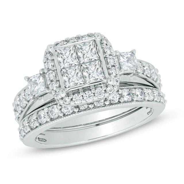 2.00 CT. T.W. Princess-Cut Quad Diamond Frame Bridal Set in 14K White Gold