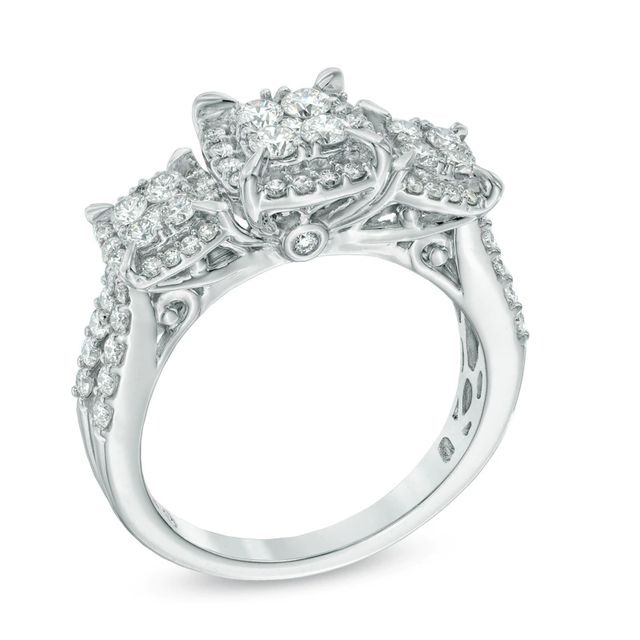 1.00 CT. T.W. Quad Diamond Three Stone Frame Engagement Ring in 10K White Gold|Peoples Jewellers