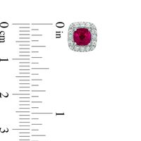 5.0mm Cushion-Cut Lab-Created Ruby and White Sapphire Frame Stud Earrings in Sterling Silver|Peoples Jewellers