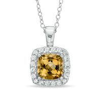 7.0mm Cushion-Cut Citrine and Lab-Created White Sapphire Frame Pendant in Sterling Silver|Peoples Jewellers