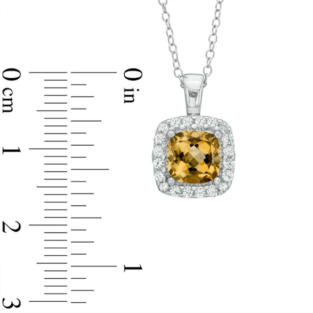 7.0mm Cushion-Cut Citrine and Lab-Created White Sapphire Frame Pendant in Sterling Silver