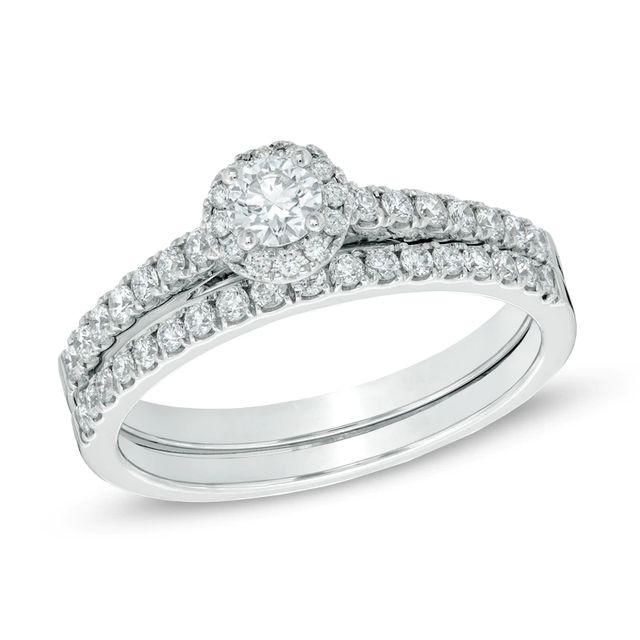 0.60 CT. T.W. Certified Diamond Frame Bridal Set in 14K White Gold (I/SI2)|Peoples Jewellers