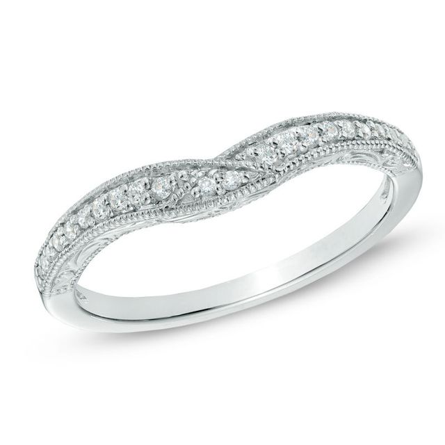 0.12 CT. T.W. Diamond Vintage-Style Contour Wedding Band in 14K White Gold|Peoples Jewellers