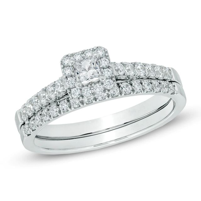 0.60 CT. T.W. Certified Princess-Cut Diamond Frame Bridal Set in 14K White Gold (I/SI2)|Peoples Jewellers
