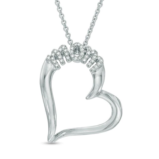 0.10 CT. T.W. Diamond Tilted "MOM" Heart Pendant in Sterling Silver|Peoples Jewellers