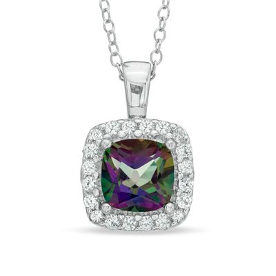 7.0mm Mystic Fire® Topaz and Lab-Created White Sapphire Frame Pendant in Sterling Silver|Peoples Jewellers