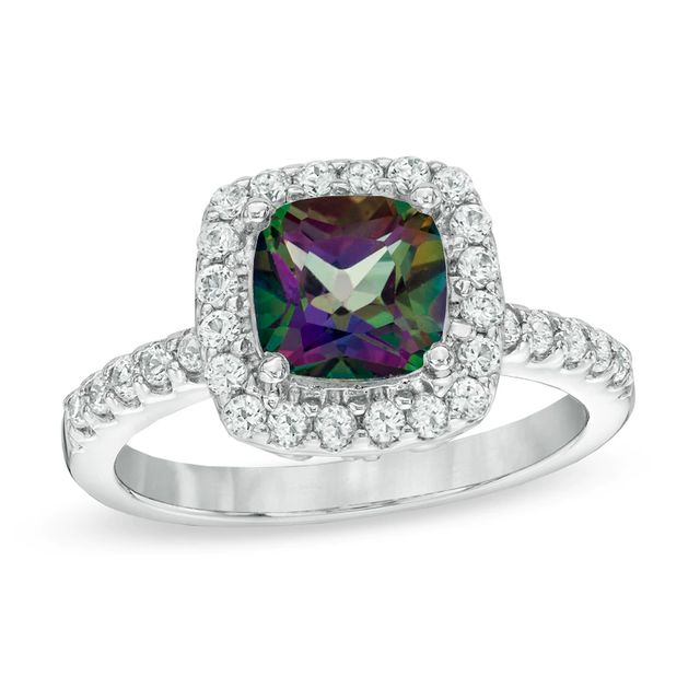 7.0mm Mystic Fire® Topaz and Lab-Created White Sapphire Frame Ring in Sterling Silver|Peoples Jewellers