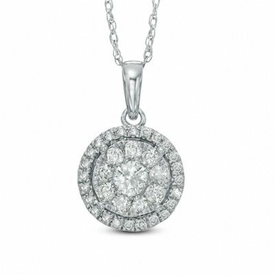 0.50 CT. T.W. Diamond Double Frame Pendant in 10K White Gold|Peoples Jewellers