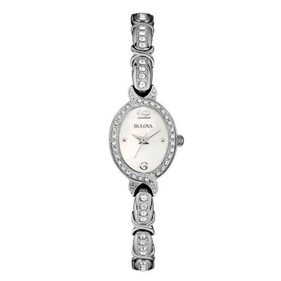 Ladies' Bulova Crystal Accent Watch with Oval Mother-of-Pearl Dial (Model: 96R199)|Peoples Jewellers