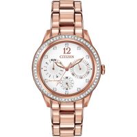 Ladies' Citizen Eco-Drive® Crystal Chronograph Rose-Tone Watch with White Dial (Model: FD2013-50A)|Peoples Jewellers