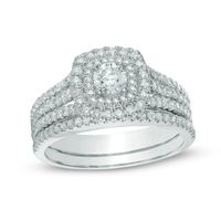 0.95 CT. T.W. Certified Canadian Diamond Double Square Frame Bridal Set in 14K White Gold (I/I2)|Peoples Jewellers