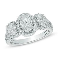 1.50 CT. T.W. Oval Composite Diamond Three Stone Frame Engagement Ring in 14K White Gold|Peoples Jewellers