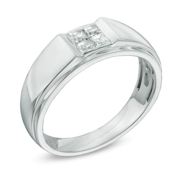 Men's 0.50 CT. T.W. Square-Cut Quad Diamond Ring in 10K White Gold