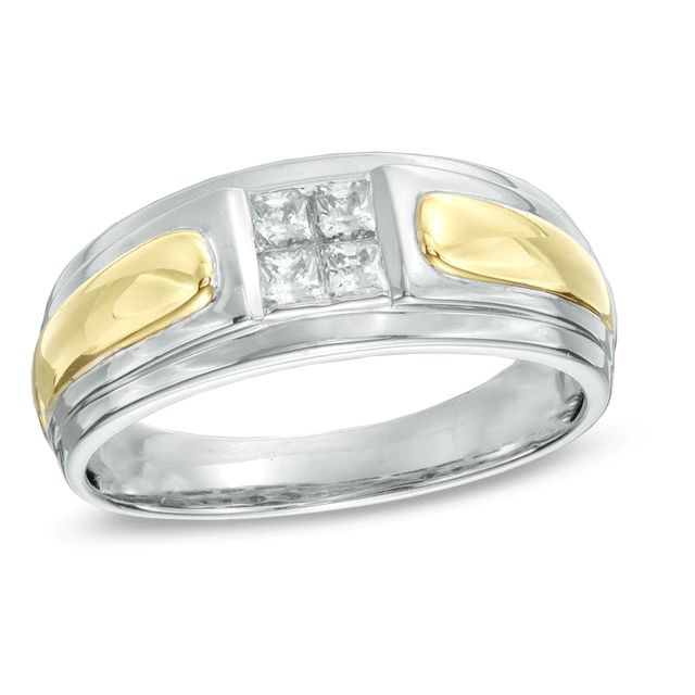 Men's 0.50 CT. T.W. Square-Cut Quad Diamond Ring in 10K Two-Tone Gold