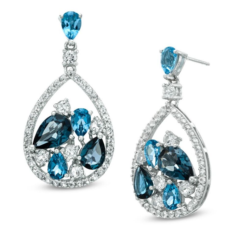 Multi-Shaped Blue and White Topaz Drop Earrings in Sterling Silver|Peoples Jewellers