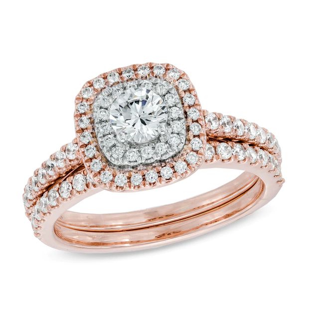 1.00 CT. T.W. Diamond Double Frame Bridal Set in 14K Rose Gold|Peoples Jewellers