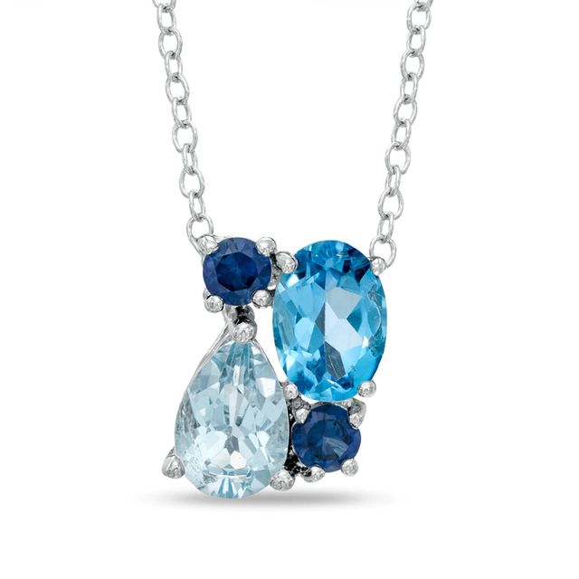 Blue Topaz Cluster Pendant in Sterling Silver|Peoples Jewellers
