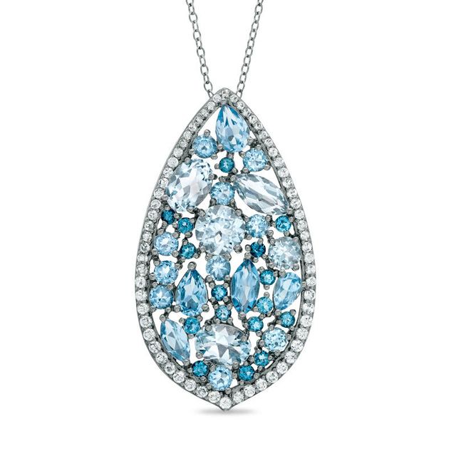 Blue and White Topaz Pear-Shaped Pendant in Sterling Silver|Peoples Jewellers