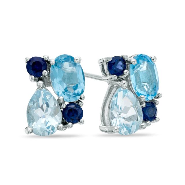 Blue Topaz Cluster Stud Earrings in Sterling Silver|Peoples Jewellers