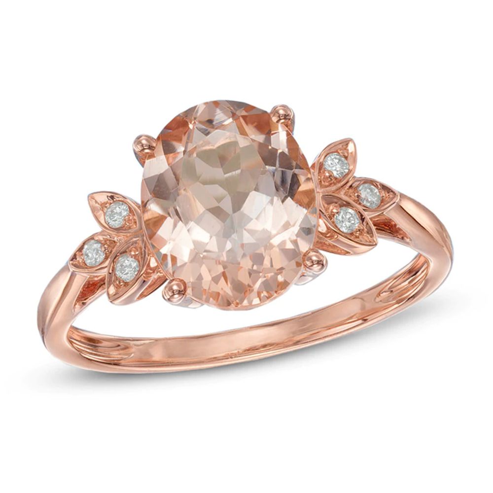 Oval Morganite and Diamond Accent Leaf Ring in 10K Rose Gold|Peoples Jewellers