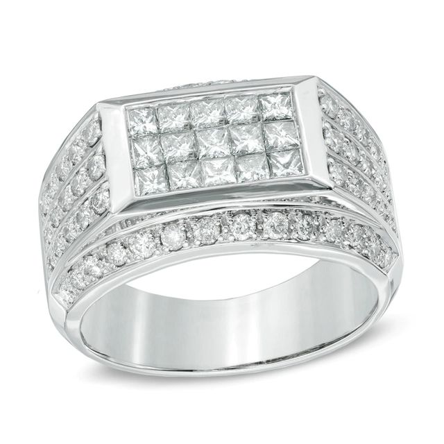 Men's 2.00 CT. T.W. Square-Cut and Round Diamond Ring in 10K White Gold