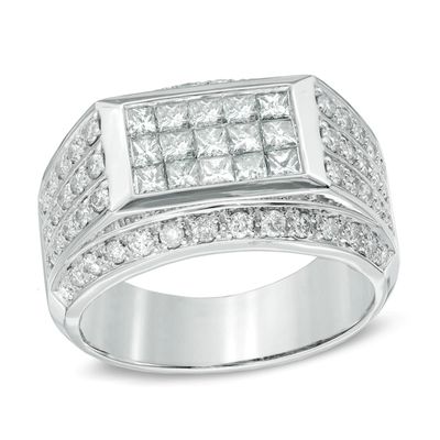 Men's 2.00 CT. T.W. Square-Cut and Round Diamond Ring in 10K White Gold|Peoples Jewellers