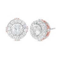 5.0mm White Lab-Created Sapphire Frame Stud Earrings in Sterling Silver and 18K Rose Gold Plate|Peoples Jewellers