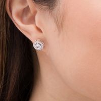 5.0mm White Lab-Created Sapphire Frame Stud Earrings in Sterling Silver and 18K Rose Gold Plate|Peoples Jewellers