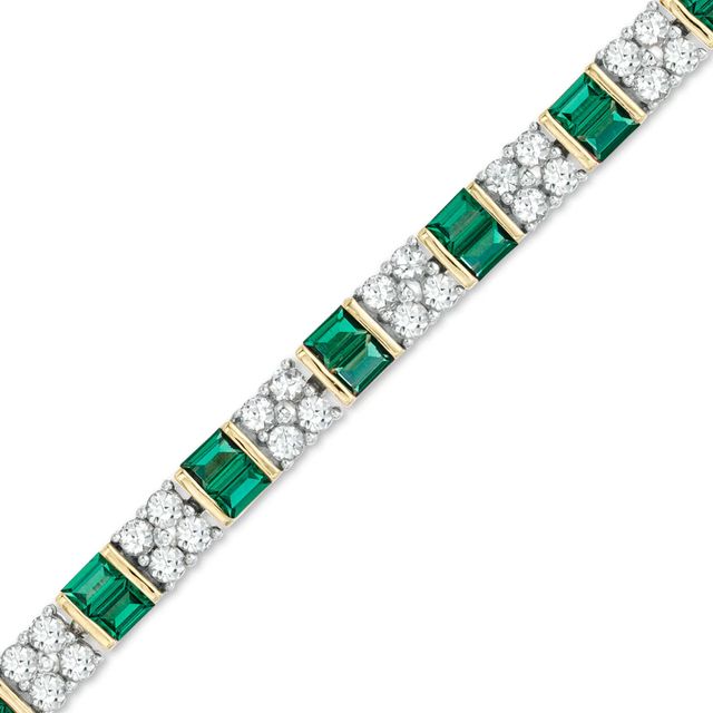 Baguette Lab-Created Emerald and White Sapphire Bracelet in Sterling Silver with 14K Gold Plate - 7.25"|Peoples Jewellers