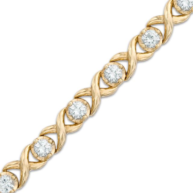 3.25mm Lab-Created White Sapphire "XO" Bracelet in Sterling Silver with 14K Gold Plate - 7.25"|Peoples Jewellers