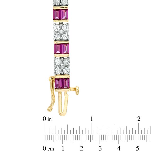 Baguette Lab-Created Ruby and White Sapphire Bracelet in Sterling Silver and 14K Gold Plate - 7.25"