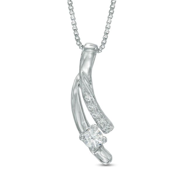 0.15 CT. T.W. Certified Canadian Diamond Ribbon Pendant in Sterling Silver (I/I2)|Peoples Jewellers