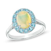 Oval Yellow Opal and Sky Blue Topaz Frame Ring in 10K White Gold|Peoples Jewellers