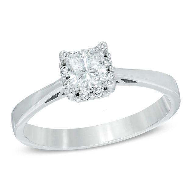 0.33 CT. T.W. Certified Canadian Princess-Cut Diamond Frame Engagement Ring in 14K White Gold (I/I1)|Peoples Jewellers