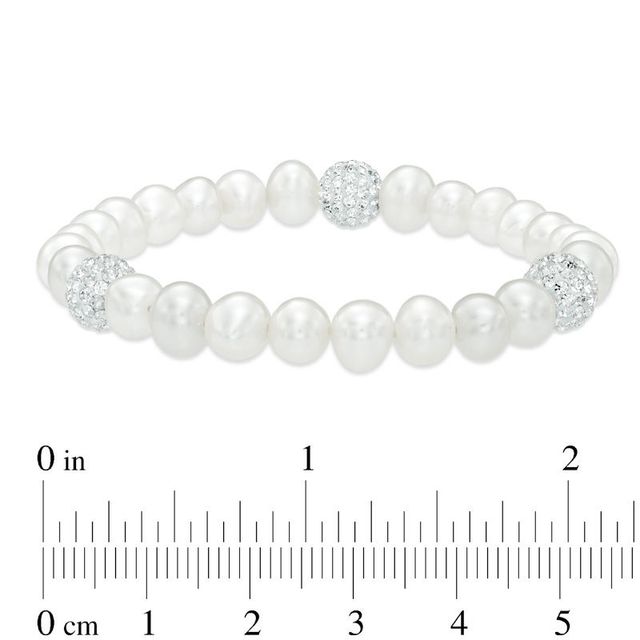 6.0-8.0mm Freshwater Cultured Pearl and Crystal Bead Necklace, Bracelet and Earrings Set in Sterling Silver