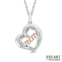 The Heart Within® Diamond Accent Tilted "MOM" Heart Pendant in Sterling Silver and 10K Rose Gold|Peoples Jewellers