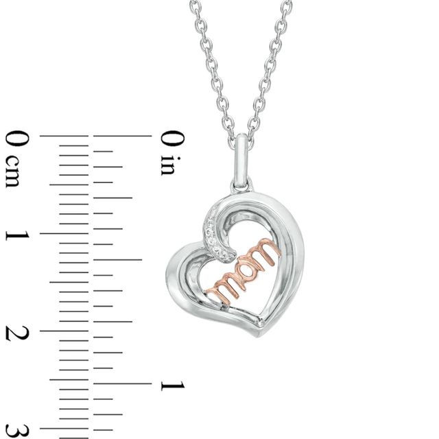 Diamond Accent Tilted "MOM" Heart Pendant in Sterling Silver and 10K Rose Gold