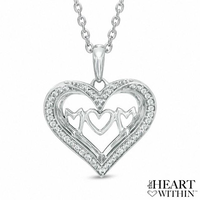 The Heart Within® 0.15 CT. T.W. Diamond "MOM" Heart Pendant in Sterling Silver|Peoples Jewellers