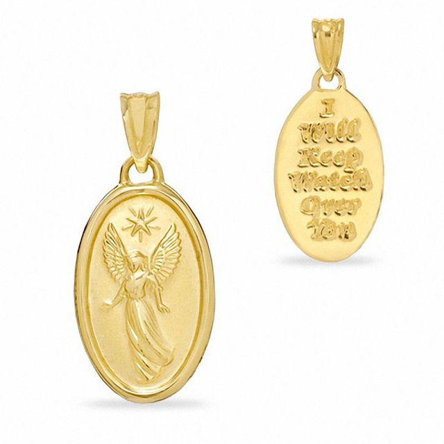 Oval "I will Keep Watch Over You" Angel Necklace Charm in 10K Gold|Peoples Jewellers