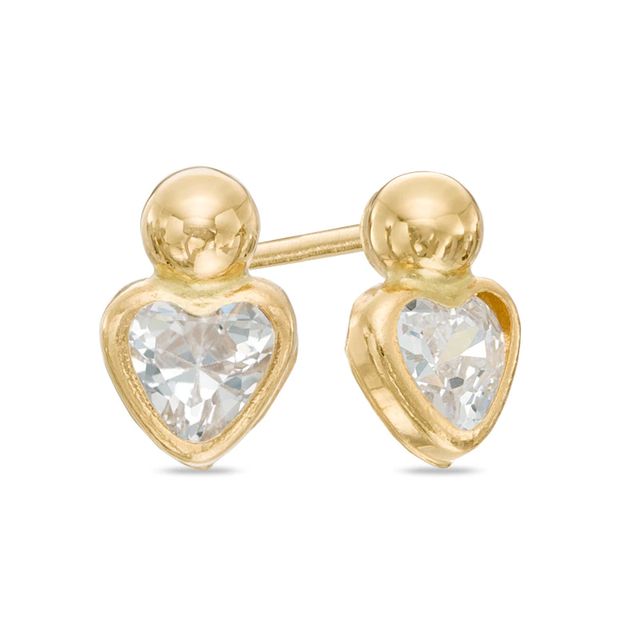 4.0mm Heart-Shaped Cubic Zirconia Stud Earrings in 14K Gold|Peoples Jewellers