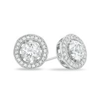 6.5mm Lab-Created White Sapphire and Freshwater Cultured Pearl Earrings and Jacket Set in Sterling Silver|Peoples Jewellers