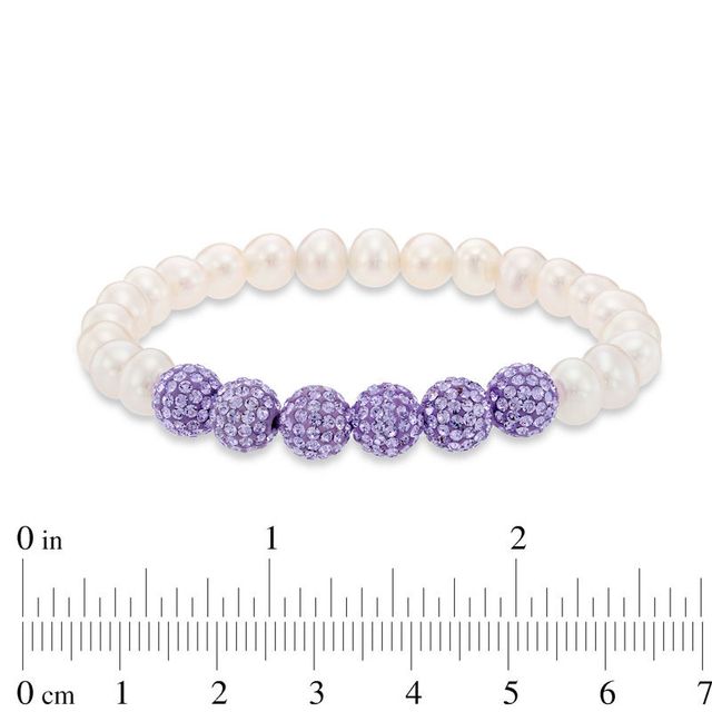 6.0-7.0mm Freshwater Cultured Pearl and Crystal Bead Stretch Bracelet Set-7.25"