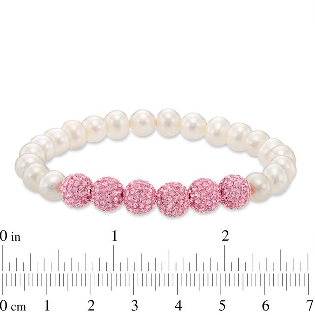 6.0-7.0mm Freshwater Cultured Pearl and Crystal Bead Stretch Bracelet Set-7.25"|Peoples Jewellers